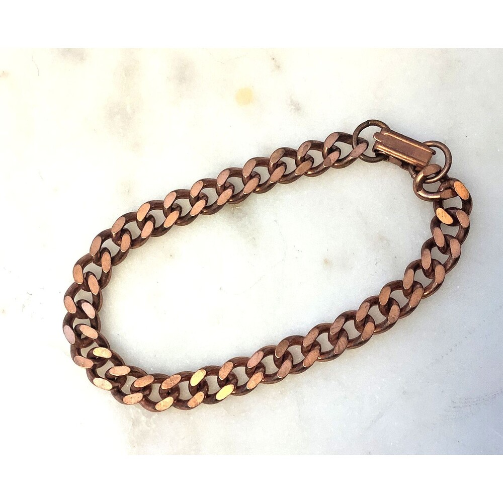 Solid Copper Bracelet Vintage Heavy Links Unisex, Signed 7.5” Estate Jewelry